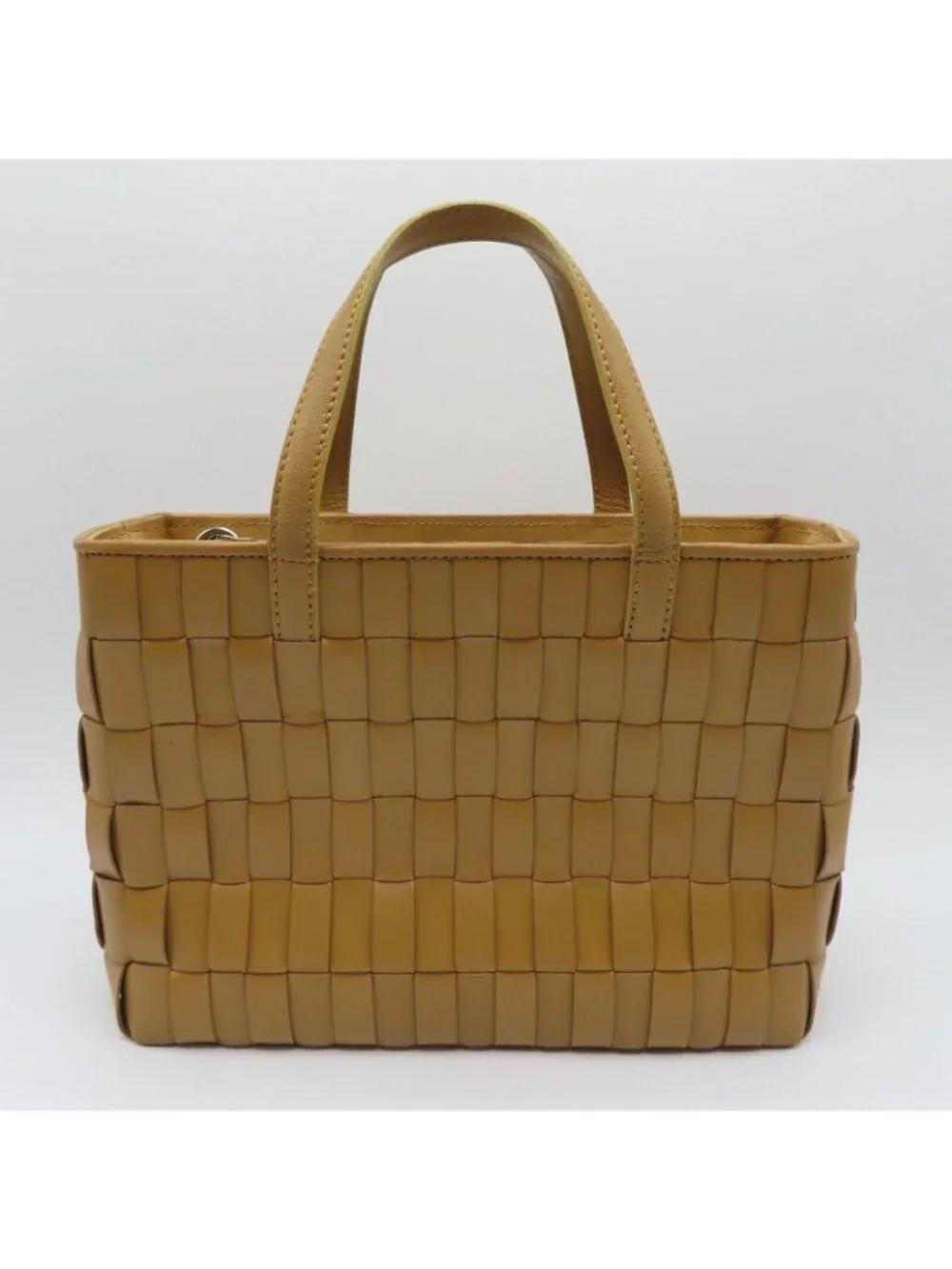 Cole Haan Basket Weave Tan Brown Genuine Leather Woven Top Handle Bag Handbag